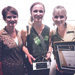 Ngaire McGaw joins St Aidan's Anglican Girls' School Junior School Principal, Louise McGuire and Earth Angels Coordinator, Megan Daley accepting their award.